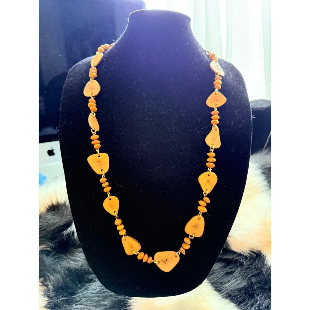 Unique Wood Stone Beaded Necklace Boho‎ Staghorn & Seed